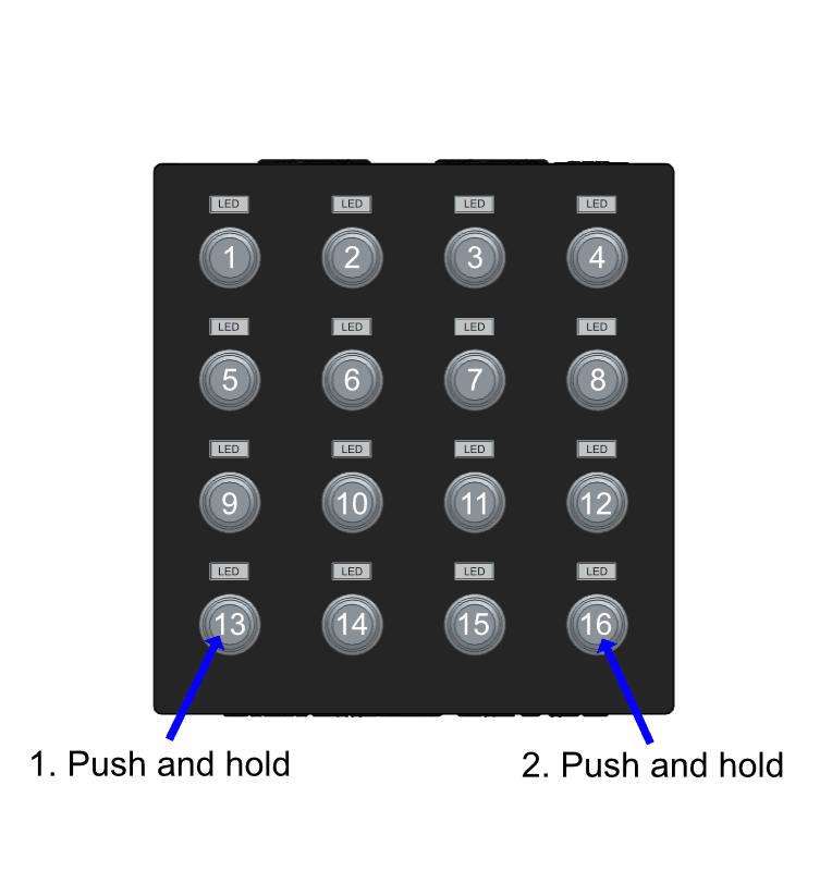 LC16E firmware update button positions — buttons 13 and 16 highlighted